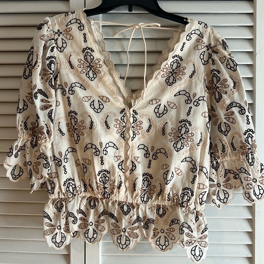 Anthropologie Cream Embroidered Blouse